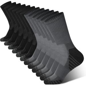 imageBAMBOO COOL Mens Crew Socks Athletic Running Sports Socks Cushioned Moisture Wicking Breathable Arch Support 6 PackBlack3 dark Grey3