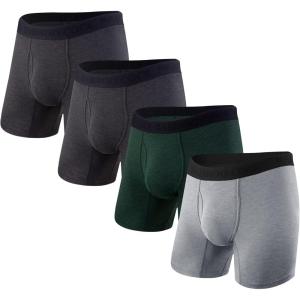 imageBAMBOO COOL Mens Underwear Boxer Briefs Fly Builtin 3D Pouch Underwear for Men L