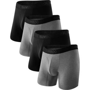 imageBAMBOO COOL Mens Underwear Boxer BriefsRegular LegBreathable Soft MoistureWicking with Fly Underwear For men 4 Pack2black2deep Gray