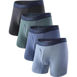 imageBAMBOO COOL Mens Underwear Boxer BriefsRegular LegBreathable Soft MoistureWicking with Fly Underwear For men 4 PackGray Green  Haze Blue  Dark Gray  Cyan