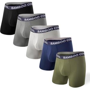 imageBAMBOO COOL Mens Underwear Breathable Boxer Briefs with Fly MoistureWicking Lightweight Underwear 5Pack