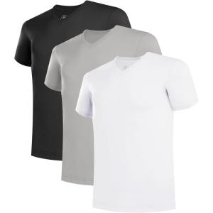 imageBAMBOO COOL Mens Undershirts Slim Fit VNeck Breathable MoistureWicking TShirts Soft Stretch White Tees for Men 3 PackV Neckwhite1Black1Grey1