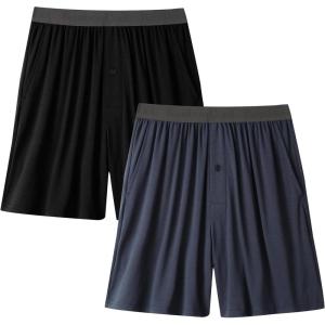 imageBAMBOO COOL Mens Pajama Shorts Soft Breathable Lounge Relaxing Comfy Sleepwear Pajamas Bottoms with Pockets 2 PackAblacknavy2 Pack