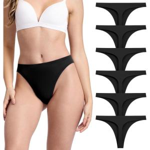 imageBAMBOO COOL Womens Thongs No Show Underwear Low Waisted Seamless Pantie Tagless 6 PackBlack C 6pack