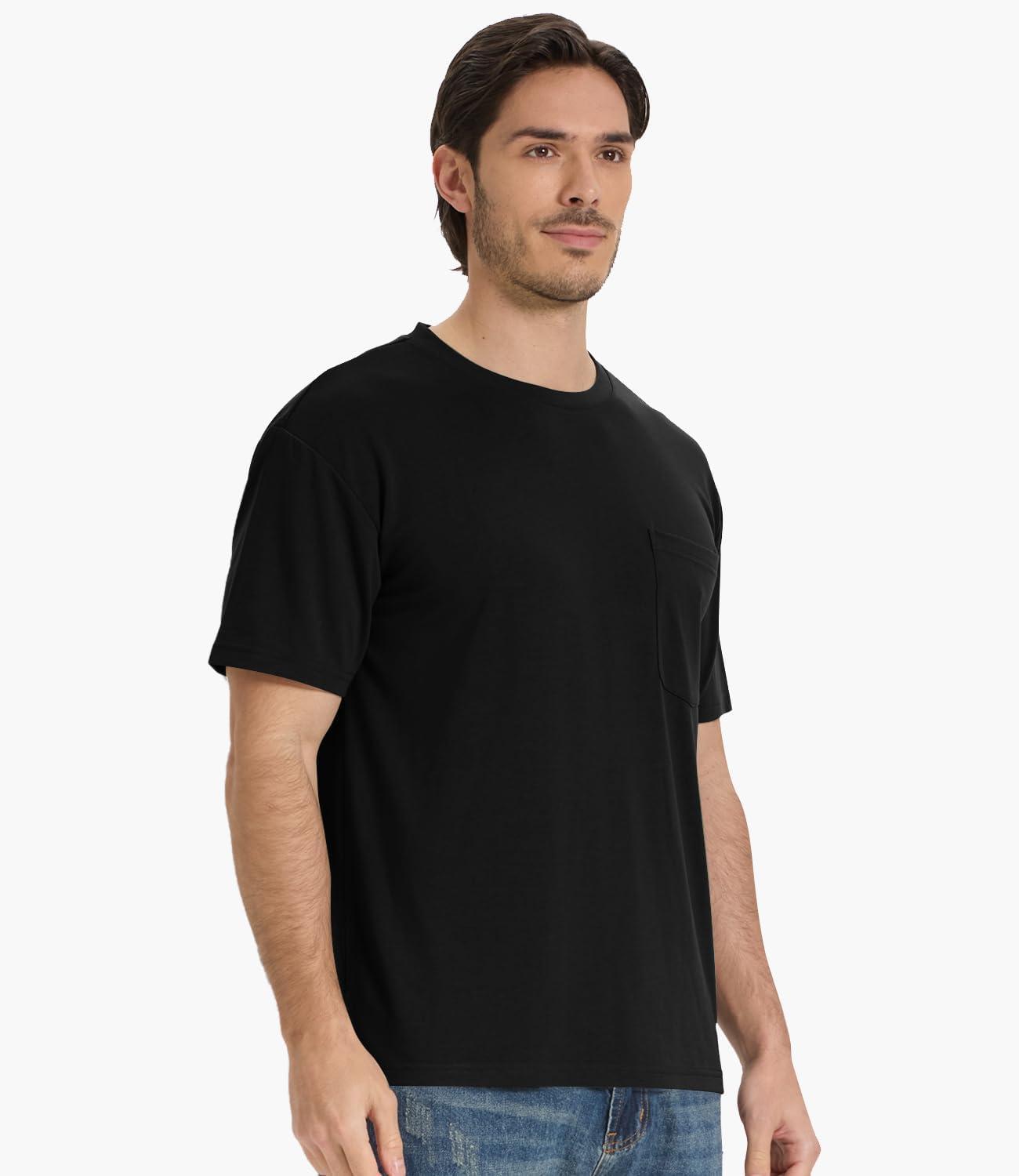 imageBAMBOO COOL Mens Pocket TShirts Crew Neck Tee Short Sleeve Shirts Soft Comfortable Classic Tshirt Undershirts for MenAblack
