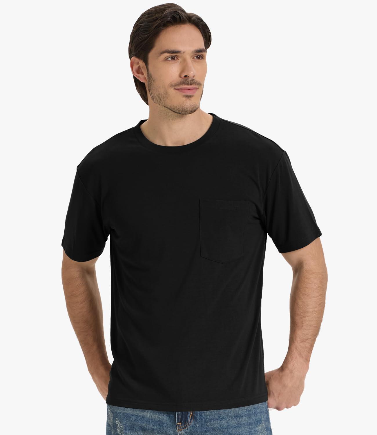 imageBAMBOO COOL Mens Pocket TShirts Crew Neck Tee Short Sleeve Shirts Soft Comfortable Classic Tshirt Undershirts for MenAblack