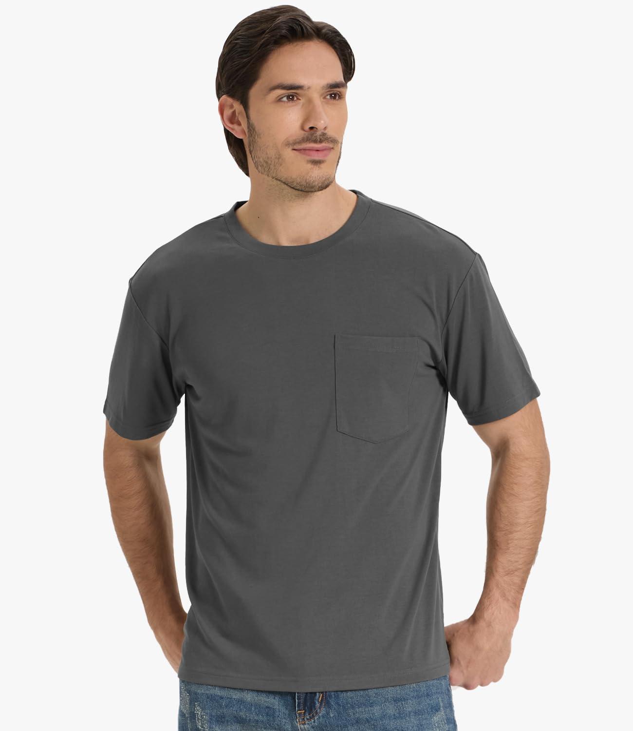 imageBAMBOO COOL Mens Pocket TShirts Crew Neck Tee Short Sleeve Shirts Soft Comfortable Classic Tshirt Undershirts for MenBdark Grey