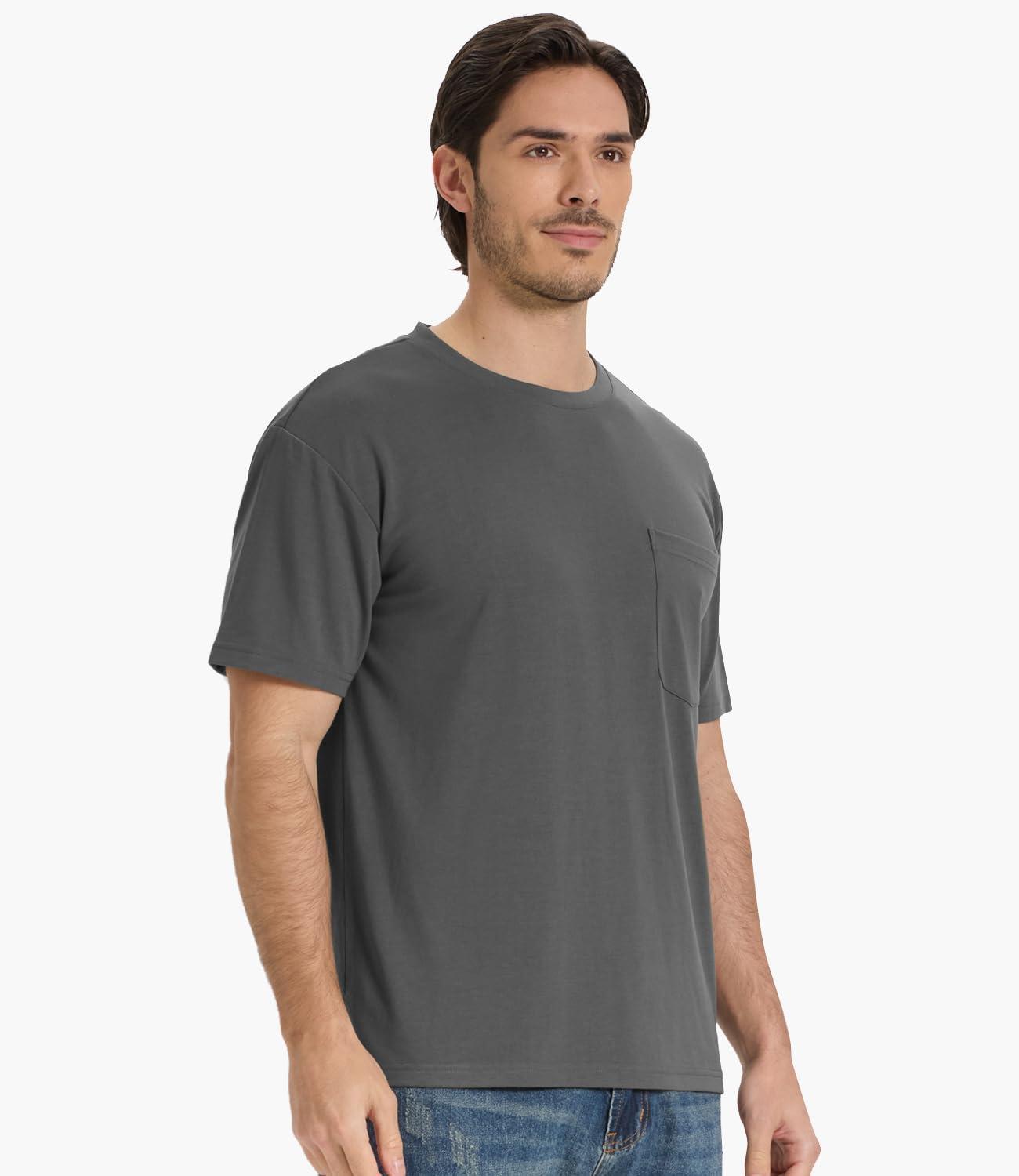 imageBAMBOO COOL Mens Pocket TShirts Crew Neck Tee Short Sleeve Shirts Soft Comfortable Classic Tshirt Undershirts for MenBdark Grey