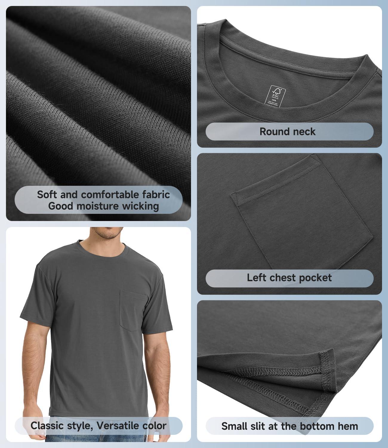 imageBAMBOO COOL Mens Pocket TShirts Crew Neck Tee Short Sleeve Shirts Soft Comfortable Classic Tshirt Undershirts for MenBdark Grey