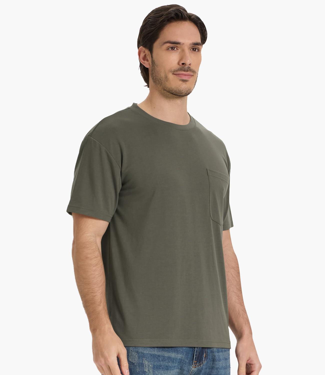 imageBAMBOO COOL Mens Pocket TShirts Crew Neck Tee Short Sleeve Shirts Soft Comfortable Classic Tshirt Undershirts for MenCgreen