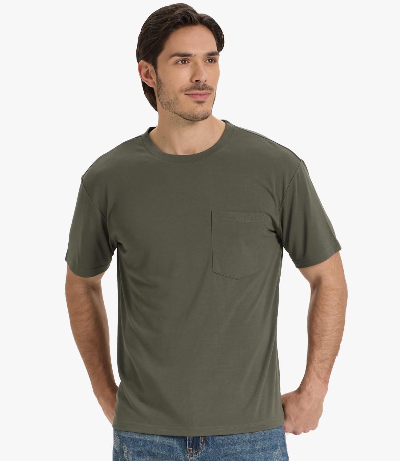 imageBAMBOO COOL Mens Pocket TShirts Crew Neck Tee Short Sleeve Shirts Soft Comfortable Classic Tshirt Undershirts for MenCgreen