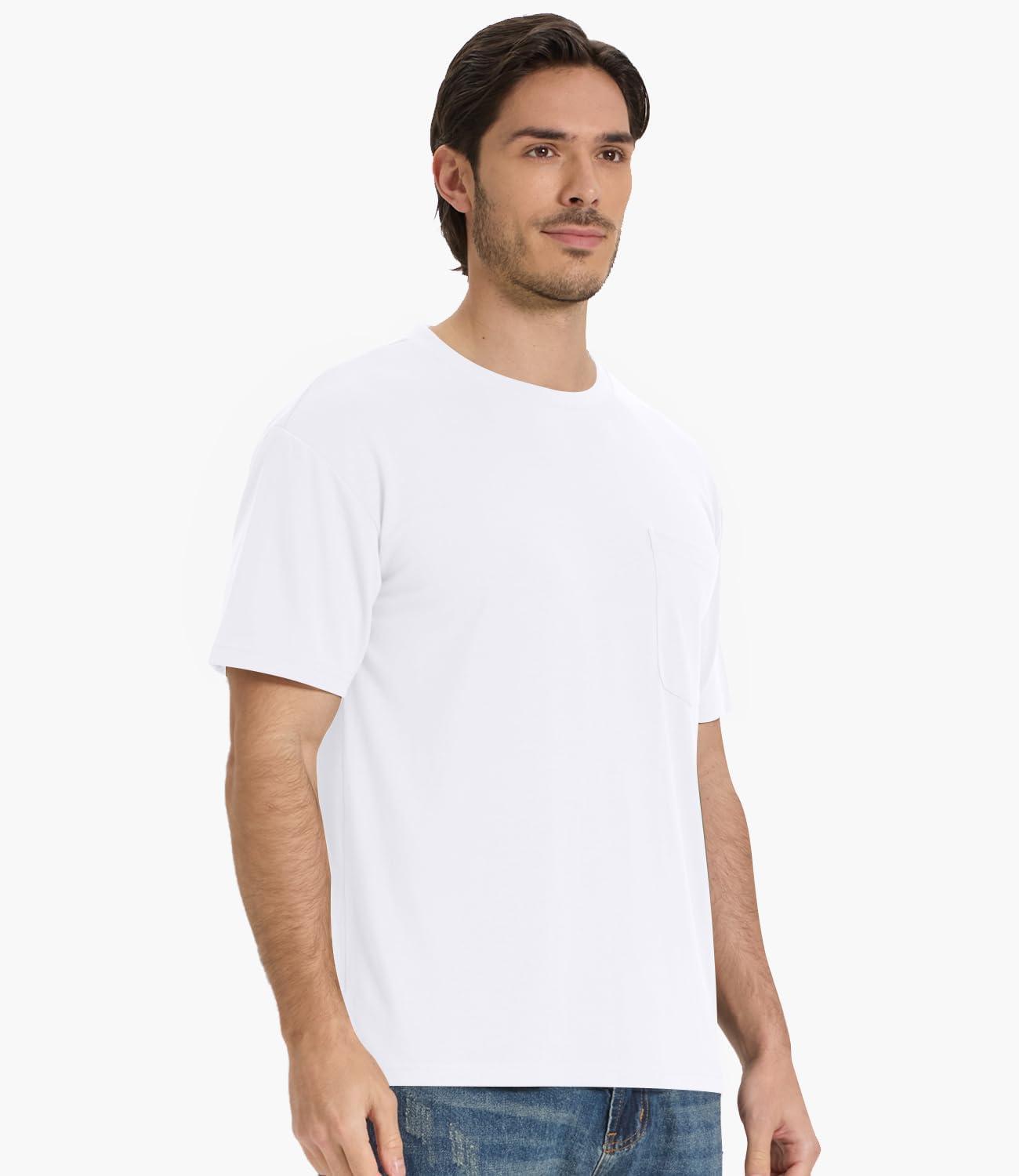 imageBAMBOO COOL Mens Pocket TShirts Crew Neck Tee Short Sleeve Shirts Soft Comfortable Classic Tshirt Undershirts for MenDwhite