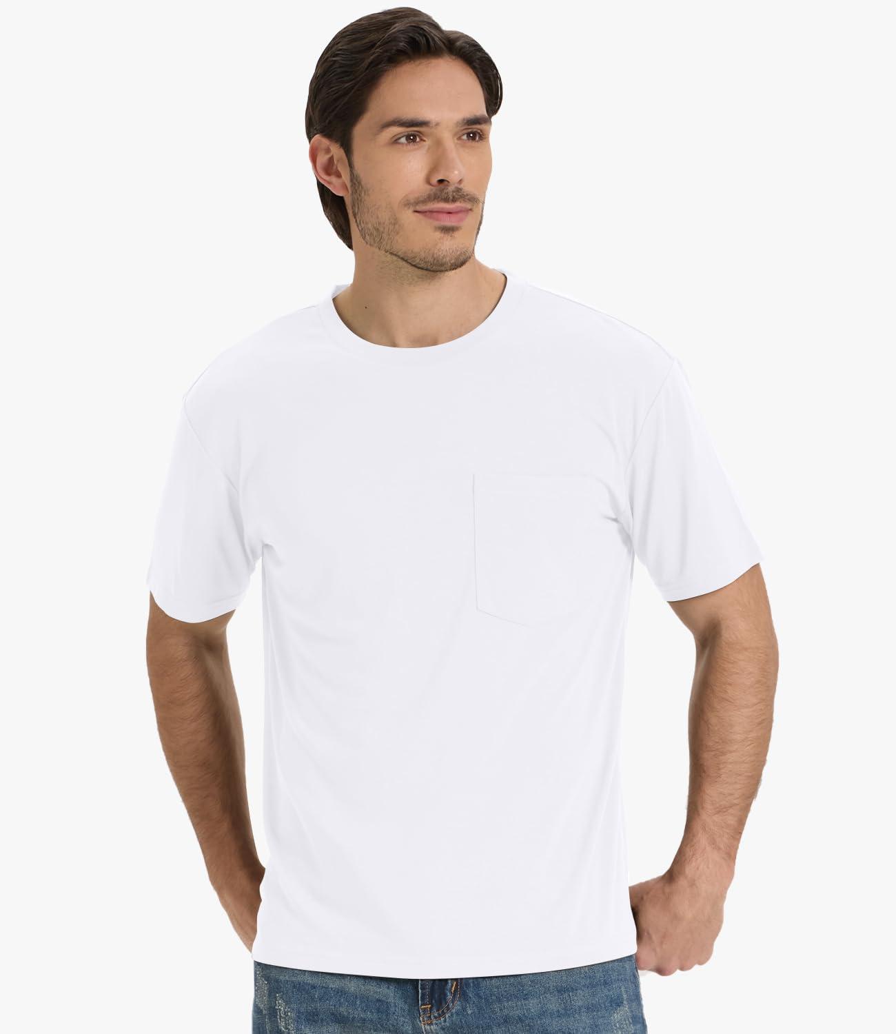 imageBAMBOO COOL Mens Pocket TShirts Crew Neck Tee Short Sleeve Shirts Soft Comfortable Classic Tshirt Undershirts for MenDwhite