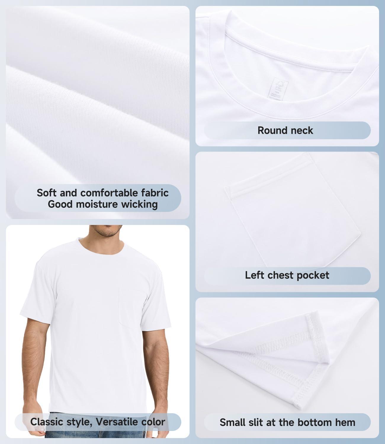 imageBAMBOO COOL Mens Pocket TShirts Crew Neck Tee Short Sleeve Shirts Soft Comfortable Classic Tshirt Undershirts for MenDwhite