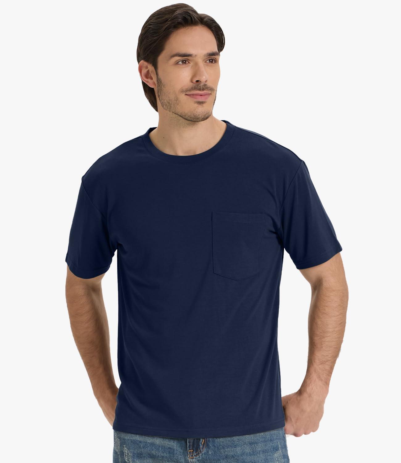 imageBAMBOO COOL Mens Pocket TShirts Crew Neck Tee Short Sleeve Shirts Soft Comfortable Classic Tshirt Undershirts for MenEnavy Blue