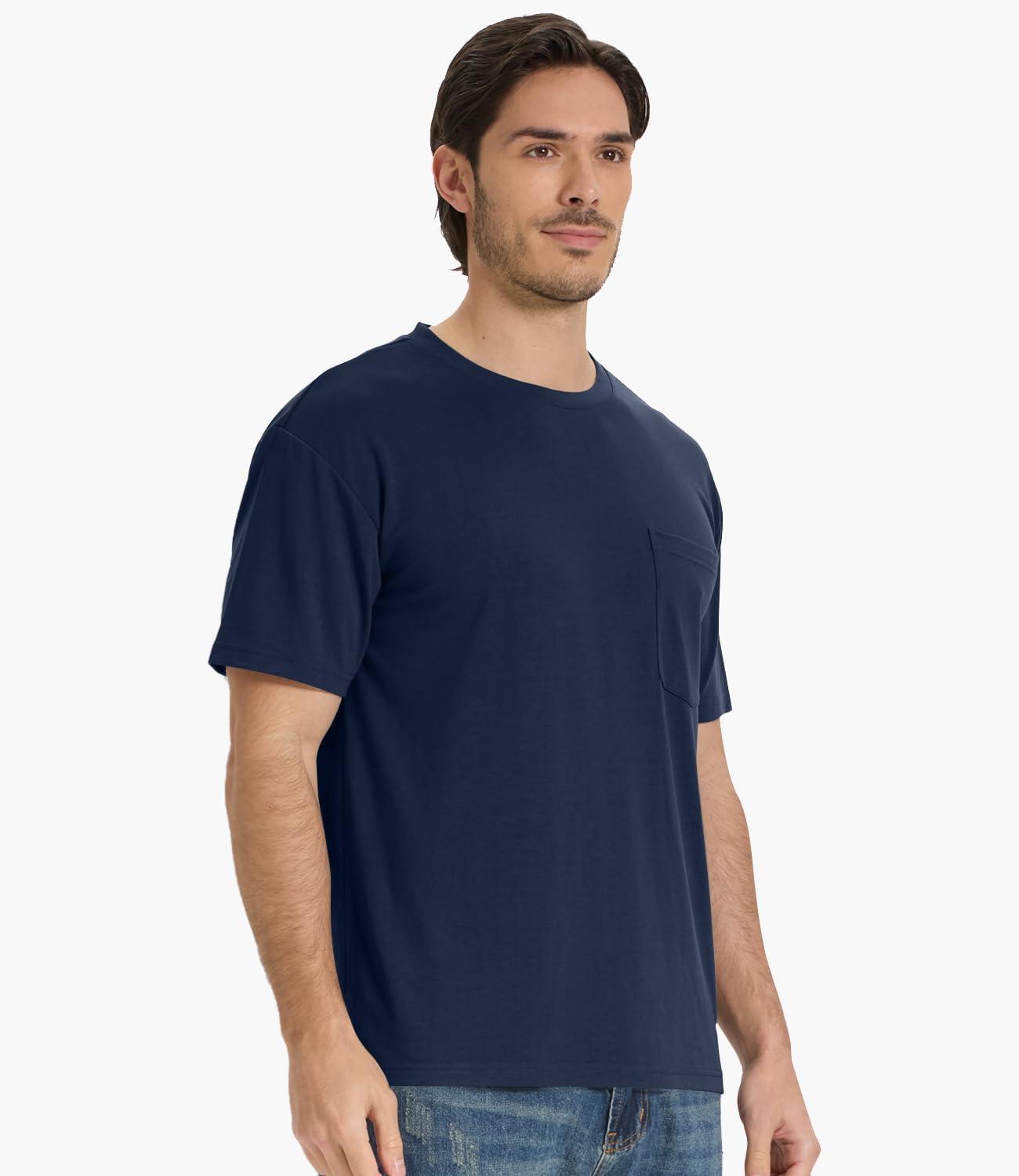 imageBAMBOO COOL Mens Pocket TShirts Crew Neck Tee Short Sleeve Shirts Soft Comfortable Classic Tshirt Undershirts for MenEnavy Blue