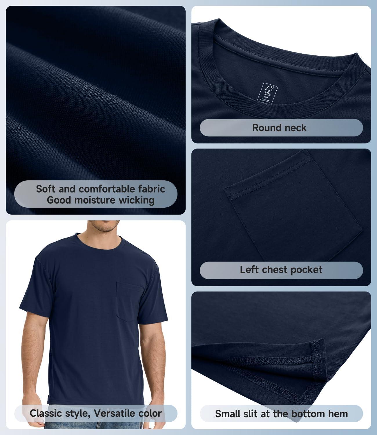 imageBAMBOO COOL Mens Pocket TShirts Crew Neck Tee Short Sleeve Shirts Soft Comfortable Classic Tshirt Undershirts for MenEnavy Blue