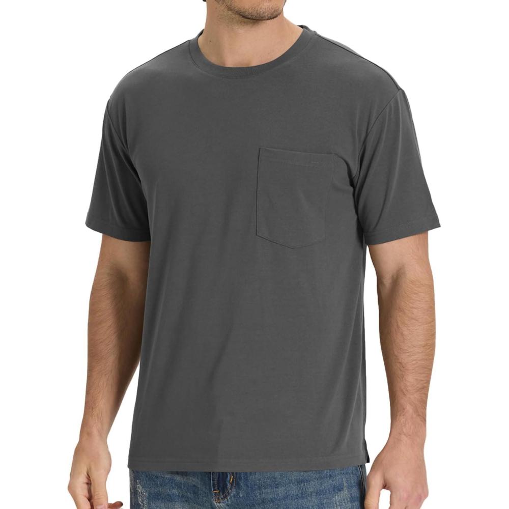 imageBAMBOO COOL Mens Pocket TShirts Crew Neck Tee Short Sleeve Shirts Soft Comfortable Classic Tshirt Undershirts for MenBdark Grey