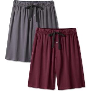 imageBAMBOO COOL Mens Pajama Shorts Soft Breathable Lounge Relaxing Comfy Sleepwear Pajamas Bottoms with Pockets 2 PackLhbdeep Redgray2 Pack