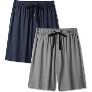 imageBAMBOO COOL Mens Pajama Shorts Soft Breathable Lounge Relaxing Comfy Sleepwear Pajamas Bottoms with Pockets 2 PackLhcgreyblue2 Pack