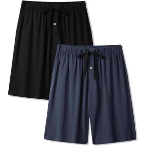 imageBAMBOO COOL Mens Pajama Shorts Soft Breathable Lounge Relaxing Comfy Sleepwear Pajamas Bottoms with Pockets 2 PackLhdblackblue2 Pack