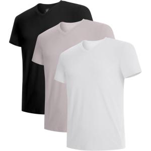 imageBAMBOO COOL Mens Undershirts Stretch V Neck TShirtsBreathable and MoistureWicking Tees for Men 3 PackVneckblackWhiteGrey