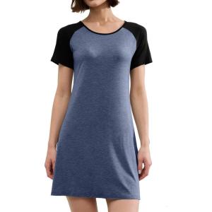imageBAMBOO COOL Womens Nightgown Soft Sleepwear Short Sleeve Pajamas Lounge Sleep Dress Comfy Nightshirt for LadiesDark Blue