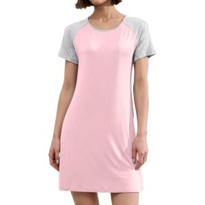 imageBAMBOO COOL Womens Nightgown Soft Sleepwear Short Sleeve Pajamas Lounge Sleep Dress Comfy Nightshirt for LadiesPink