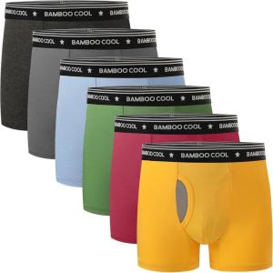 imageBAMBOO COOL Boys Underwear Boxer Briefs 6Pack with Fly Pouch Comfortable and Tag FreeCmesh Fly Zone Black Gray yellow light Blue dark Green raspberry Red gray