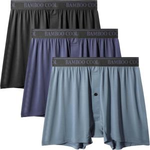 imageBAMBOO COOL Mens Boxer Shorts Cooling Underwear for men Soft Breathable Boxer Classic Loose Stretch Knit Short 3 PackAmulticolor 3pack