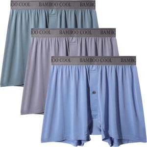 imageBAMBOO COOL Mens Boxer Shorts Cooling Underwear for men Soft Breathable Boxer Classic Loose Stretch Knit Short 3 PackBmulticolor 3pack