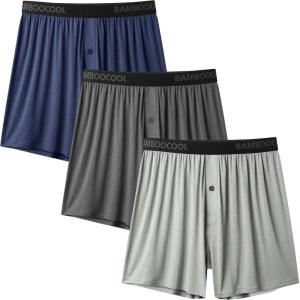 imageBAMBOO COOL Mens Boxer Shorts Underwear Soft Comfortable Breathable Knit Boxers Short for Men 3 or 5 PackAnavy Bluegrayblue Gray3pack