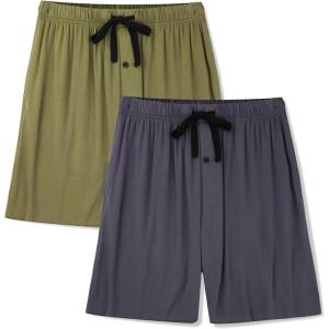 imageBAMBOO COOL Mens Pajama bottoms Short Pants Soft Comfy Breathable Lightweight Lounge Pj Shorts with pockets 2 PackDw2brock Graygreen