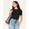 imageBAMBOO COOL Womens Seamless Tight TShirts Slim Fit Basic Ribbed Tees Short Sleeve Crew Neck TopBlack