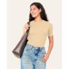imageBAMBOO COOL Womens Seamless Tight TShirts Slim Fit Basic Ribbed Tees Short Sleeve Crew Neck TopMilky Tea