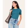 imageBAMBOO COOL Womens Seamless Tight TShirts Slim Fit Basic Ribbed Tees Short Sleeve Crew Neck TopPeacock Blue
