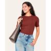 imageBAMBOO COOL Womens Seamless Tight TShirts Slim Fit Basic Ribbed Tees Short Sleeve Crew Neck TopRed
