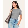 imageBAMBOO COOL Womens Seamless Tight TShirts Slim Fit Basic Ribbed Tees Short Sleeve Crew Neck TopSilver Gray