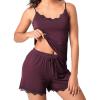 imageBAMBOO COOL Womens Pajama Sets Lace Trim PJ Set with Shorts Sexy Ruffles Sleepwear for WomenAred