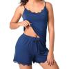 imageBAMBOO COOL Womens Pajama Sets Lace Trim PJ Set with Shorts Sexy Ruffles Sleepwear for WomenCnavy