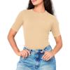 imageBAMBOO COOL Womens Seamless Tight TShirts Slim Fit Basic Ribbed Tees Short Sleeve Crew Neck TopMilky Tea