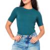imageBAMBOO COOL Womens Seamless Tight TShirts Slim Fit Basic Ribbed Tees Short Sleeve Crew Neck TopPeacock Blue