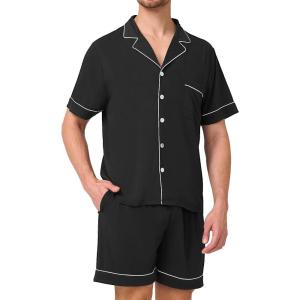 imageBAMBOO COOL Mens Pajama Set Summer Cooling Pjs Button Down Shirts Short Sleeves Lightweight Loungewear Pijama with PocketsBlack