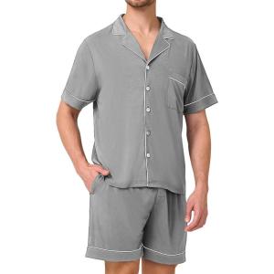 imageBAMBOO COOL Mens Pajama Set Summer Cooling Pjs Button Down Shirts Short Sleeves Lightweight Loungewear Pijama with PocketsGrey