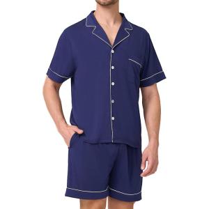 imageBAMBOO COOL Mens Pajama Set Summer Cooling Pjs Button Down Shirts Short Sleeves Lightweight Loungewear Pijama with PocketsNavy Blue