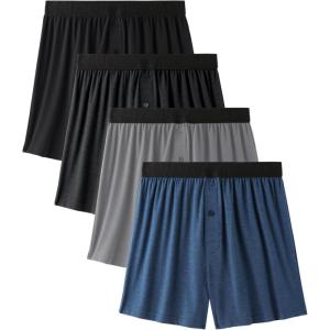 imageBAMBOO COOL Mens Underwear Boxers Moisturewicking and Cool Mens Boxer Shorts Loose Fit Super Soft 4 Pack4ablackGreyBlack GreyDark Blue