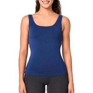 imageBAMBOO COOL ShelfBra Camisole for Women Chest Cover Basic Tank Top with Adjustable Strap Soft UndershirtDark Blue