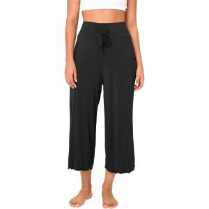 imageBAMBOO COOL Women Pajama Pants High Waisted Wide Leg Lounge Sleep Bottoms Light Weight Casual Yoga Capri PantsBlack