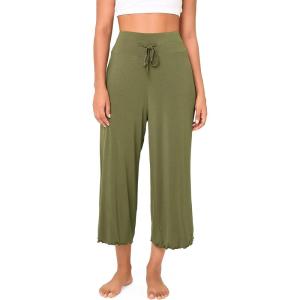 imageBAMBOO COOL Women Pajama Pants High Waisted Wide Leg Lounge Sleep Bottoms Light Weight Casual Yoga Capri PantsGreen