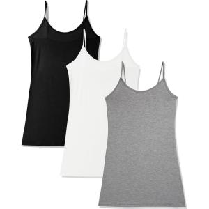 imageBAMBOO COOL Womens Basic Camisole Tank Top with Adjustable Spaghetti Strap Cute Undershirt 34 PackMulticoloured 013pack